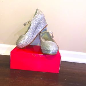 silver sparkly wedged children shoes